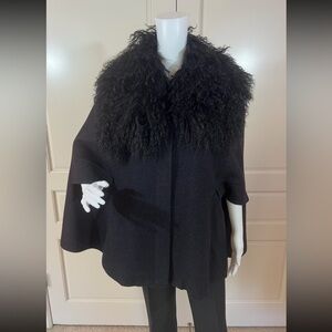 Rachel Roy Black Label vintage cape jacket with removable Mongolian fur